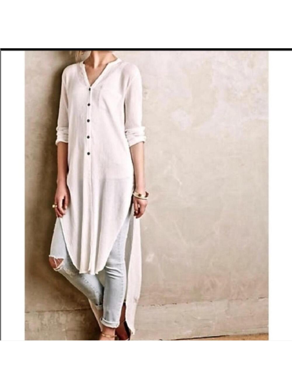 Anthropologie Holding Horses cotton gauze Long line Tunic Duster cardigan White - Picture 2 of 9